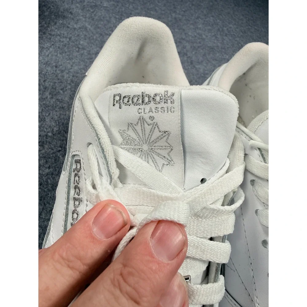 Reebok Classic Leather White Silver Metallic Unisex Sneakers GY8615 Mens 10.5